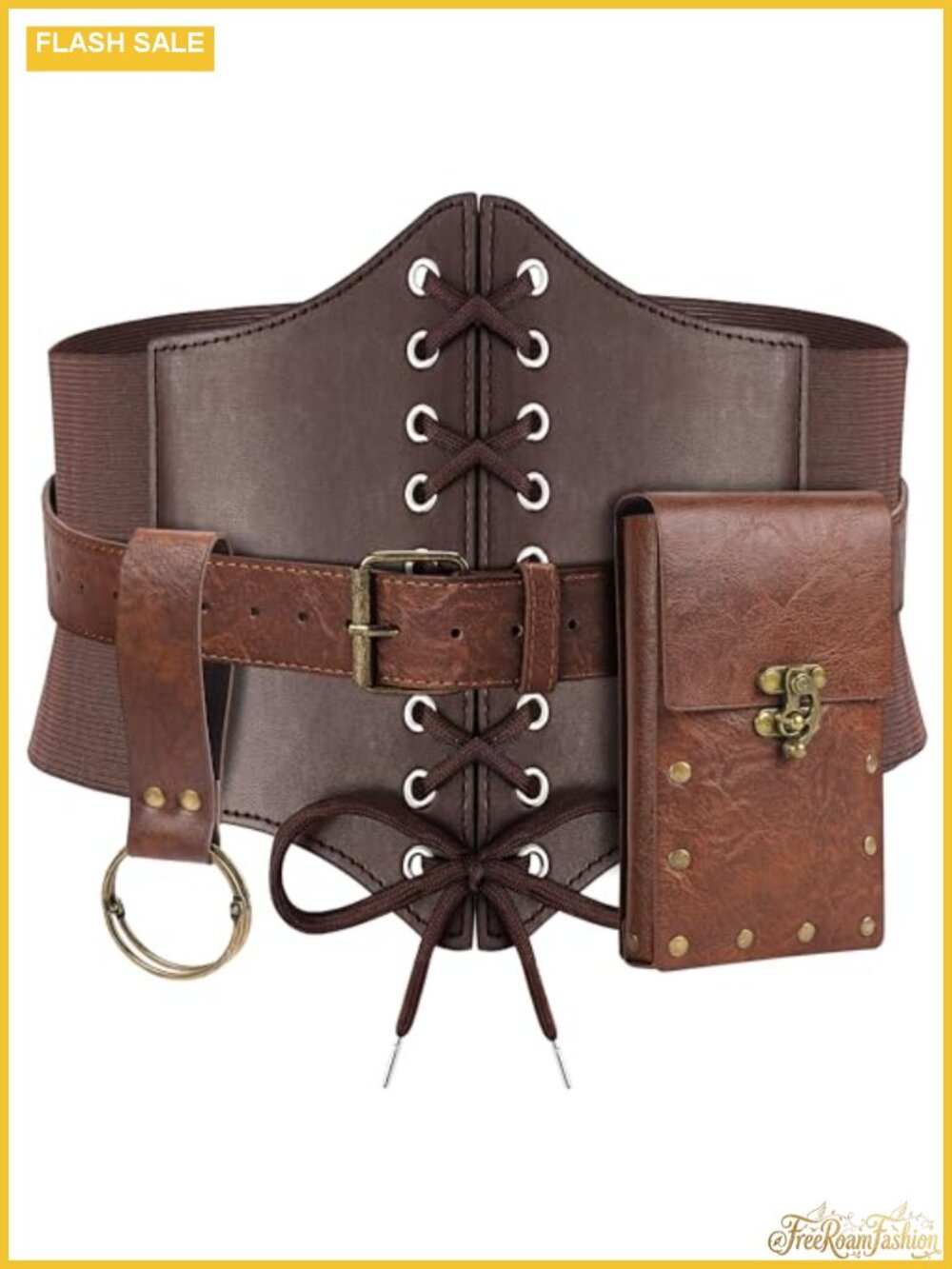 PU Leather Renaissance Corset Belt with Pouch Medieval Costume Accessory